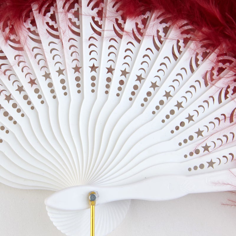 BABEYOND Marabou Feather Fan 20s Vintage Folding Fan Flapper Hand Fan for Costume Dancing Show Tea Party Wedding Decoration (Wine Red) - Image 3